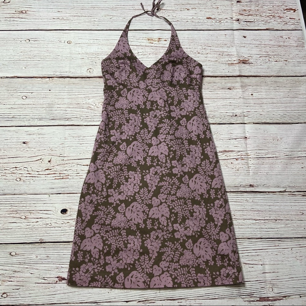 J Crew Floral Print Brown and Pink Halter Dress Sz 2 - Picture 11 of 16